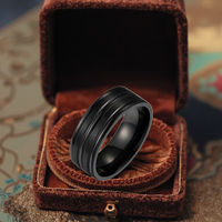 POYA Bague de mariage en acier au tungstène 8mm pour homme Design rainuré double face Accessoire à la mode