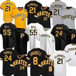 Well Designed Pittsburgh Pirate dos homens costurado 21 Roberto Clemente 24 Barry Bonds 55 Josh Bell NK Top Quality Baseball Jersey