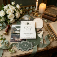 Suite d'invitations de mariage personnalisées de style baroque vintage, cartes d'invitation de luxe personnalisées avec enveloppes, faible quantité minimale de commande acceptée