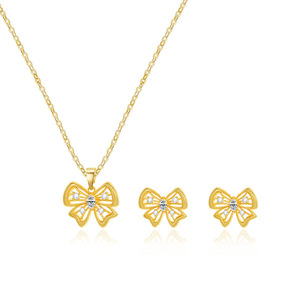 Conjunto de joyería fina con colgante de lazo, collar y pendientes de aleación de cobre con engaste de garras para uso diario - Product Image 5