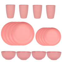 Vente en gros d'assiettes et bols noirs en paille de blé multicolore Safe-Service de camping en plein air pour 4 personnes