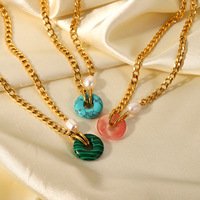 Vnox — collier en acier inoxydable plaqué or 18K pour femme, bague ronde en Agate, pendentif avec perle cubaine, bijoux, nouveau Design 2022