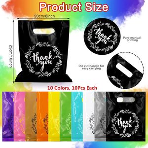 Bolsas de regalo con asa de plástico, 10 colores, 100 unidades, con impresión de agradecimiento, para cumpleaños, baby shower, bodas, recuerdos de fiesta, dulces y galletas - Product Image 2