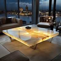 Französischer Stil Quadratischer Leuchtender Jade Luxus-Couchtisch Hochwertiger Moderner Naturmarmor Wohnzimmer Minimalistisches Villa-Heim-Möbelstück