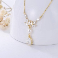 Bijoux fins en or jaune massif 9k collier pendentif en zircon de perles d'eau douce de mariée en gros