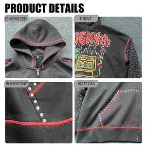 Sudadera con capucha y cremallera con logo personalizado y estampado de pedrería, 100% algodón, de alto gramaje, estilo streetwear, corte oversize y holgado, con estampado DTG. - Product Image 3