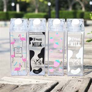 New Design <b>Flat</b> Square Transparent Colored <b>Water</b> <b>Bottle</b> Portable Travel <b>Bottles</b> With Milk Carton Shape for Sports Camping - Product Image 4