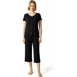 Conjunto de Pijama Personalizado al por Mayor para Mujer, Top de Manga Corta y Pantalones Capri de Bambú, Dos Piezas, Ropa Casual para Estar en Casa, Ropa de Dormir para Mujer - Product Image 1