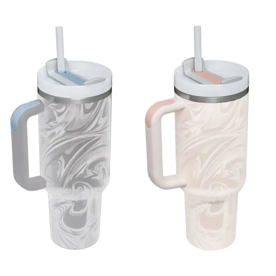 Vaso fluido de 40 oz con mango y pajita con tapa, termo para coche, taza de viaje de acero inoxidable para deportes al aire libre, regalos, novedad