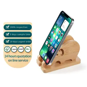 Bamboe Olifant Telefoon Standaard Voor Bureau Afneembare Houten Mobiele Telefoon Stand Hout Bureau Mobiele Telefoon Houder Desktop Dock Cradle