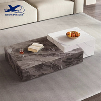 Ensemble de tables basses en marbre moderne de luxe italien, base rectangulaire en métal contemporaine, résistant au feu, écologique, personnalisable