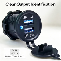 Prise USB encastrable pour camion 3.1A avec LED bleue et couvercle étanche unique 12V 24V pour semi-remorque, autocar, flotte, cabine de couchage
