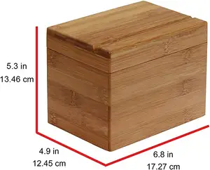 Caixa de receita de bambu reutilizável, venda quente personalizada rústica com 3 cartões ranhuras caixa de receita de madeira com cartões e divisor