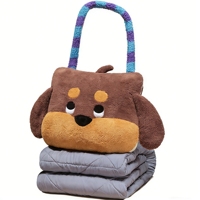 Coussin et couverture pour chien mignon 2 en 1, couverture de voyage en peluche douce et coussin avec poignée, couverture pliable portable pour le bureau, la voiture, la maison