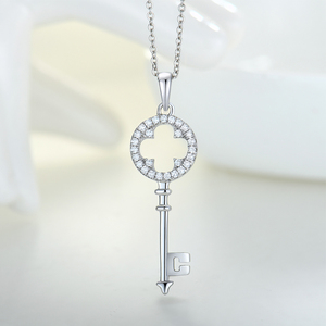 Chiave del <span class=keywords><strong>mio</strong></span> cuore 925 collana pendente in argento Sterling CZ con borchie rodio trifoglio placcato collana di <span class=keywords><strong>amore</strong></span> e fortuna per gioielli da donna - Product Image 3
