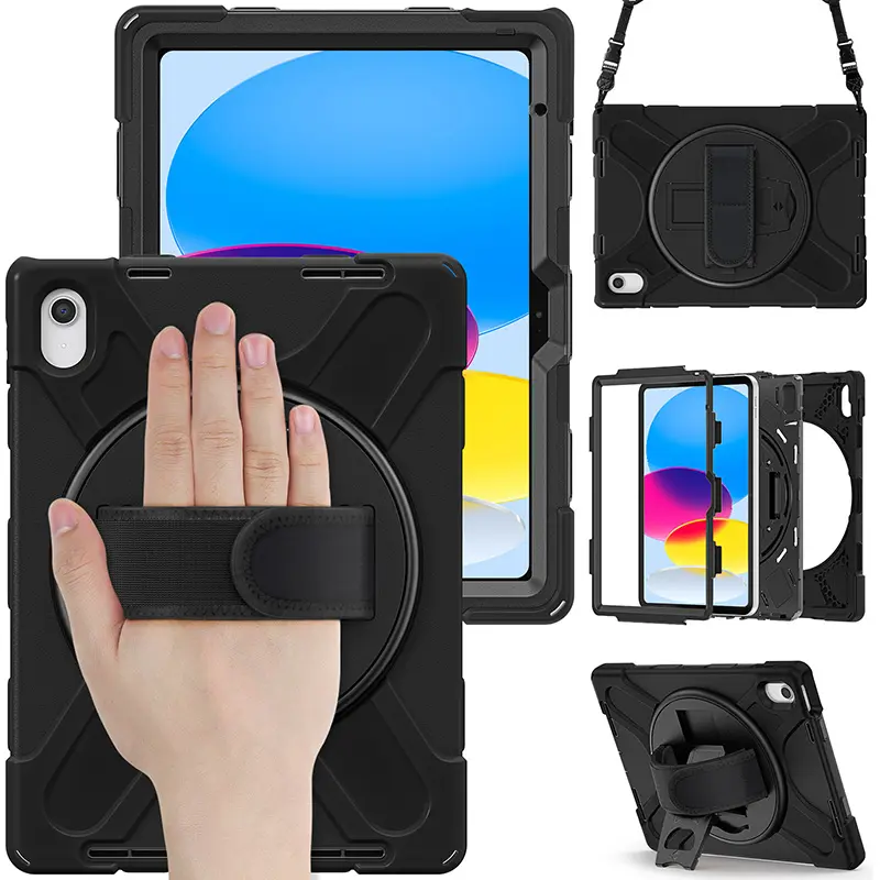 New 360 Rotation Rugged case with hand strap   shoulder strap For iPad 10 Generation 10.9 2022 for iPad 10th generation case