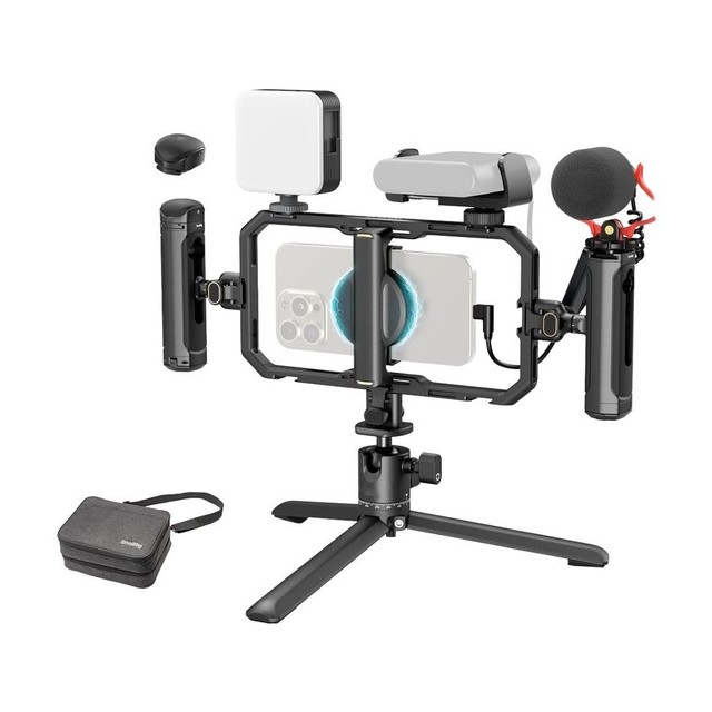 Selfie Stick Tripod with LED Light and Bluetooth Microphone Phone Stabilizer Rig Vlog Kit All-in-One Universal Quick Release