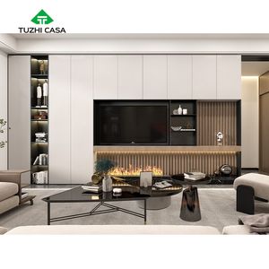 TUZHI CASA ferme flottant 55 pouces <span class=keywords><strong>tv</strong></span> foyer <span class=keywords><strong>tv</strong></span> meuble <span class=keywords><strong>tv</strong></span> avec cheminée <span class=keywords><strong>barre</strong></span> <span class=keywords><strong>de</strong></span> <span class=keywords><strong>son</strong></span> étagère - Product Image 5
