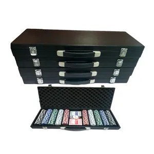 Стандартный 11,5 г 14 г глиняный 500 покерный набор фишек для казино в кожаном футляре