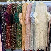 Robe de soirée élégante Kaftan pour l'Aïd, vêtement islamique moderne, Abaya de luxe, manches à plumes, robe longue de soirée perlée et pailletée, coupe ample