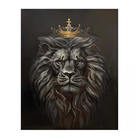 Tableau en cristal moderne Le Roi Lion avec couronne, impression HD de luxe dorée, animal noir et blanc, décoration artistique pour la maison