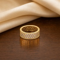 Großhandel Anpassbarer Hip-Hop Unisex Breiter Dreireihiger Laborgezüchteter Diamanten-Ring aus Massivem 18k Gold mit 5D-Verarbeitung