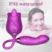 Großhandel 3-in-1 Sexy Elektrischer Silikon-Rosen-Vibrator mit Leckfunktion für Brustwarzen, Klitoris und G-Punkt, Zungen-Rosen-Spielzeug für Frauen