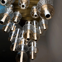 Lustre moderne de luxe en verre soufflé, forme ronde avec éclairage interne, luminaire suspendu pour hôtel et villa, décoration artistique LED