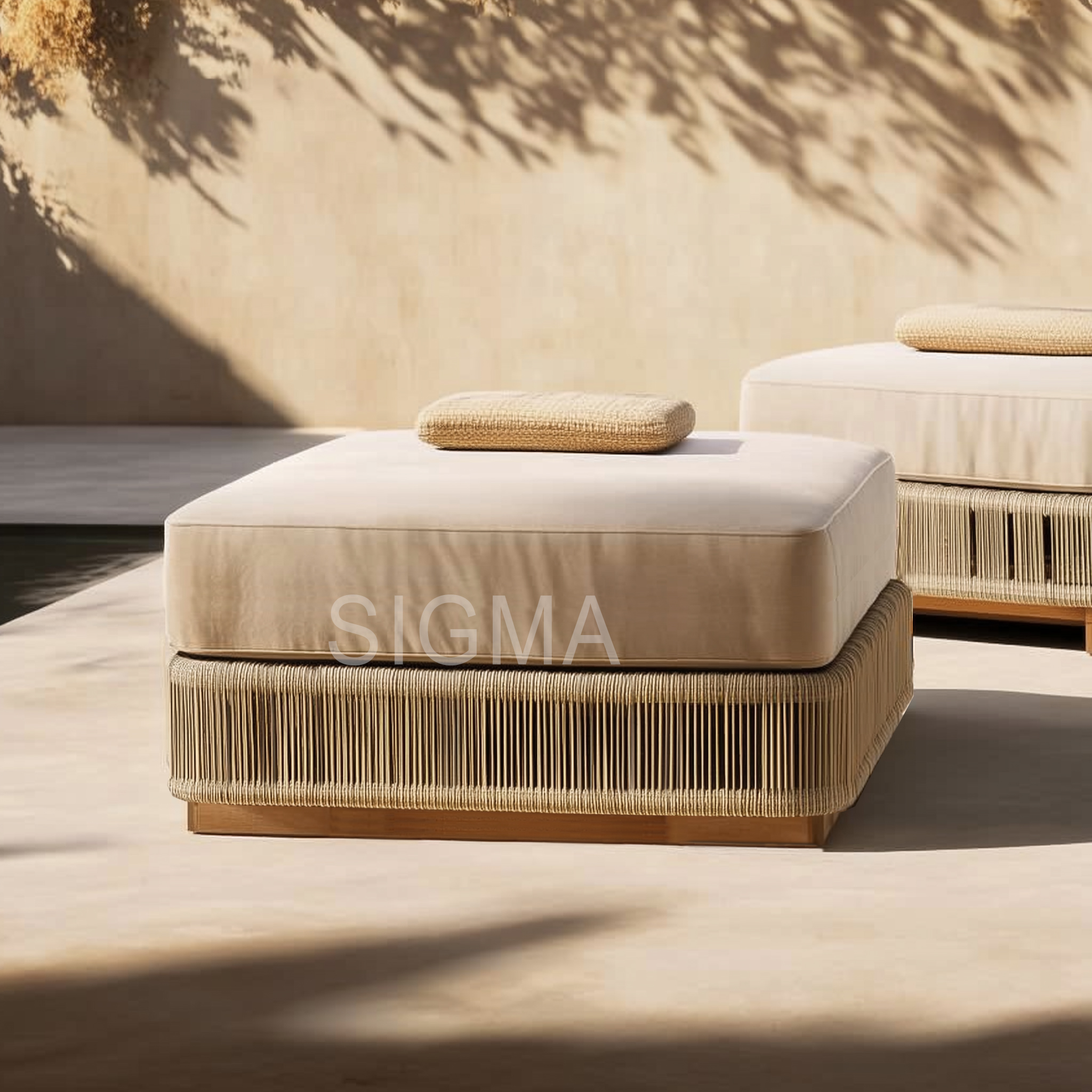 All Weather Water Resistant Outdoor Furniture Wooden Chaise Garden Chaise Daybed Solid Wooden Teak Rope Beach Sun Lounger