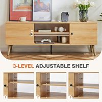 Console multimédia avec 2 portes, rangement ouvert, étagère réglable sur 3 niveaux, finition bois clair