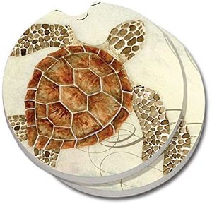 Tortue en céramique cadeau Absorbant <span class=keywords><strong>Grès</strong></span> Voiture Coaster, Tortue de Mer, Lot de 2 - Product Image 1