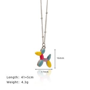 Cartoon <b>Ball</b> <b>Dog</b> Pendant Necklace Unisex Stainless Steel Clavicle Chain Contrast Candy Girl Design Drop Oil Feature <b>for</b> - Product Image 6