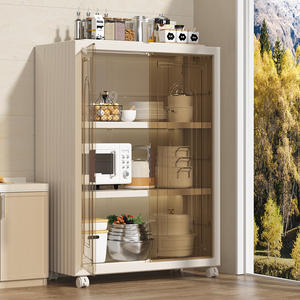 Armoire de rangement de cuisine pliable série W, en plastique, multifonctionnelle, à double porte, anti-poussière, sur pied - Product Image 2