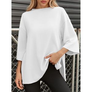 Womens Oversized T Shirt 3/4 Sleeve Side Slit Loose Fit Casual Summer Tee Tunic Top Breathable Crew Neck - Product Image 2