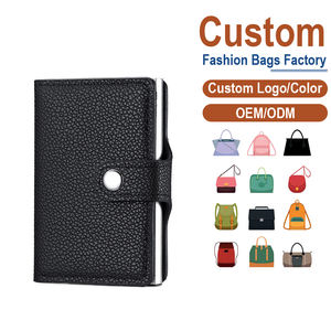 Tarjetero de cuero negro para hombre y mujer con botón a presión |   Fabricación Personalizada OEM/ODM para Marcas Económicas - Product Image 1