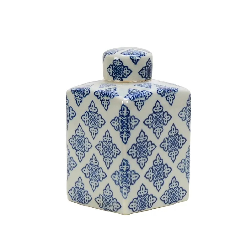 Pot décoratif carré en céramique pour la maison, artisanat décoratif moderne, pot de gingembre chinois bleu et blanc, livraison gratuite