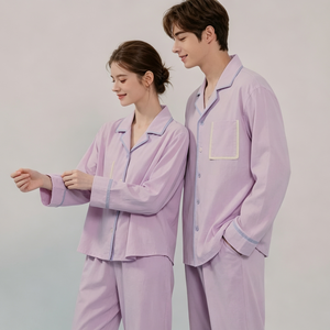 Ensemble de pyjama classique en coton violet assorti pour la famille, vêtements de nuit en bambou, vêtements de détente pour les fêtes, ensemble de pyjama personnalisé pour femmes et hommes, OEM - Product Image 4