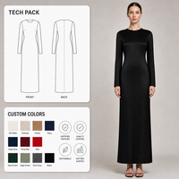 Robe longue noire en satin à col rond et manches longues pour femme, coupe ajustée, style colonne, pour soirée, sur mesure, OEM, vente en gros, fournisseur d'usine