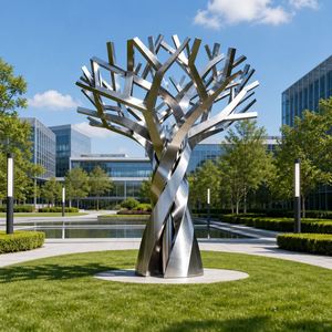 Escultura de Árbol de la Vida en Acero Inoxidable Plateado, Diseño Moderno de Tronco en Espiral Feng Shui, Acabado Pulido, para Parques y Plazas al Aire Libre - Product Image 6