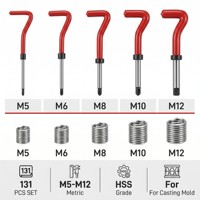 Kit de réparation de filetages HSS 131 pièces avec filières et tarauds M6x1mm, pour réparation de filetages endommagés, incluant des inserts en aluminium moulé pour cadre et des inserts en bobine