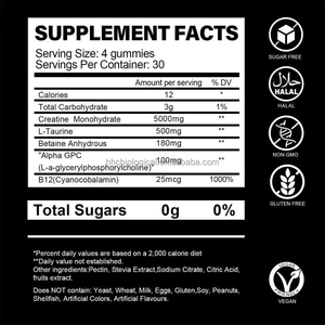 Gommes monohydratées de créatine de 5000mg pour la récupération d'énergie sans sucre végétalien adulte pour les femmes enceintes en vrac de marque privée disponible - Product Image 3