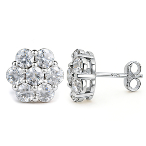 Pendientes de Flor con Moissanita en Racimo GRA, Chapados en Oro de 14K, Plata de Ley 925, Flor con Diamante VVS, Joyería Fina de Lujo para Hombre y Mujer - Product Image 2