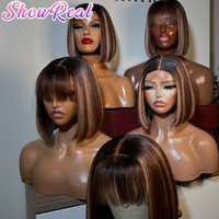 Perruques sans colle colorées avec mèches, en cheveux humains, Lace Front 13x4, Perruque Lace Front, Fournisseurs de perruques bob droites, Cheveux humains bruts du Vietnam