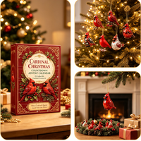 Calendrier de l'Avent Oiseaux Cardinaux 24 Pièces, Ornements Suspendus Cardinaux, Boîte Cadeau Surprise Compte à Rebours de Noël pour Décoration de Noël à la Maison