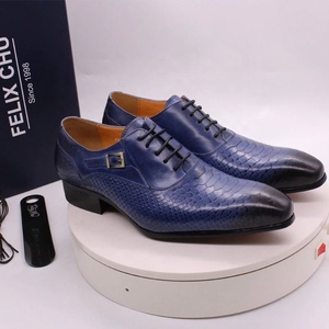Chaussures habillées Oxford en cuir véritable pour hommes, à lacets, avec boucle en métal, talon carré, motif crocodile, pour affaires, mariage, soirée - Product Image 2