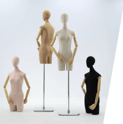 Sıcak satış yarım vücut kadın elbise formu manken ahşap kolları ile plastik kadın manken