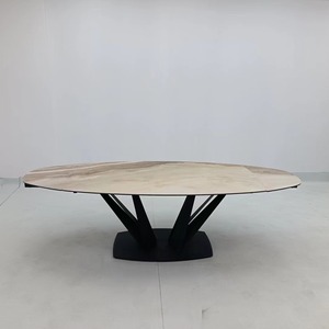 Hiện đại sang trọng bằng đá cẩm thạch vòng bàn ăn ghế Bộ <span class=keywords><strong>4</strong></span> 6 8 chỗ ngồi nối dài nhà bếp phòng nhà hàng đồ nội thất bằng Đá kim loại thiết kế - Product Image 2