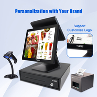 Mesin Terminal POS Android Windows CTP 15 Inci All in One dengan Layar Sentuh Industrial, Wi-Fi dan BT Terintegrasi