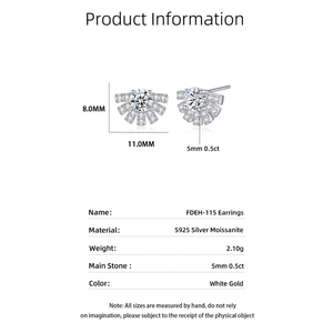 dainty moissanite sector stud <b>earrings</b> 925 sterling silver sparkling zircon geometric fan design minimalist jewelry for women - Product Image 5