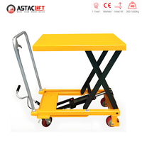 Mini table élévatrice à ciseaux hydraulique manuelle en acier inoxydable avec une hauteur maximale de 1,3 m, chariot élévateur à double ciseaux